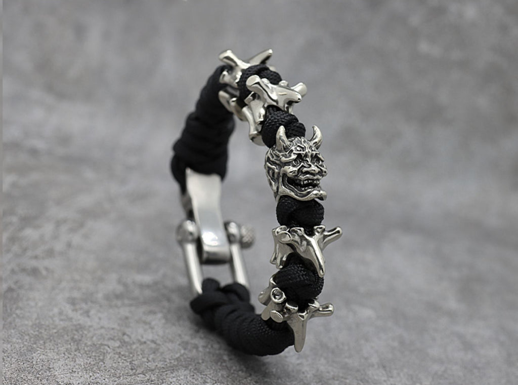Satan Horned Skull Skeleton Paracord Bracelet
