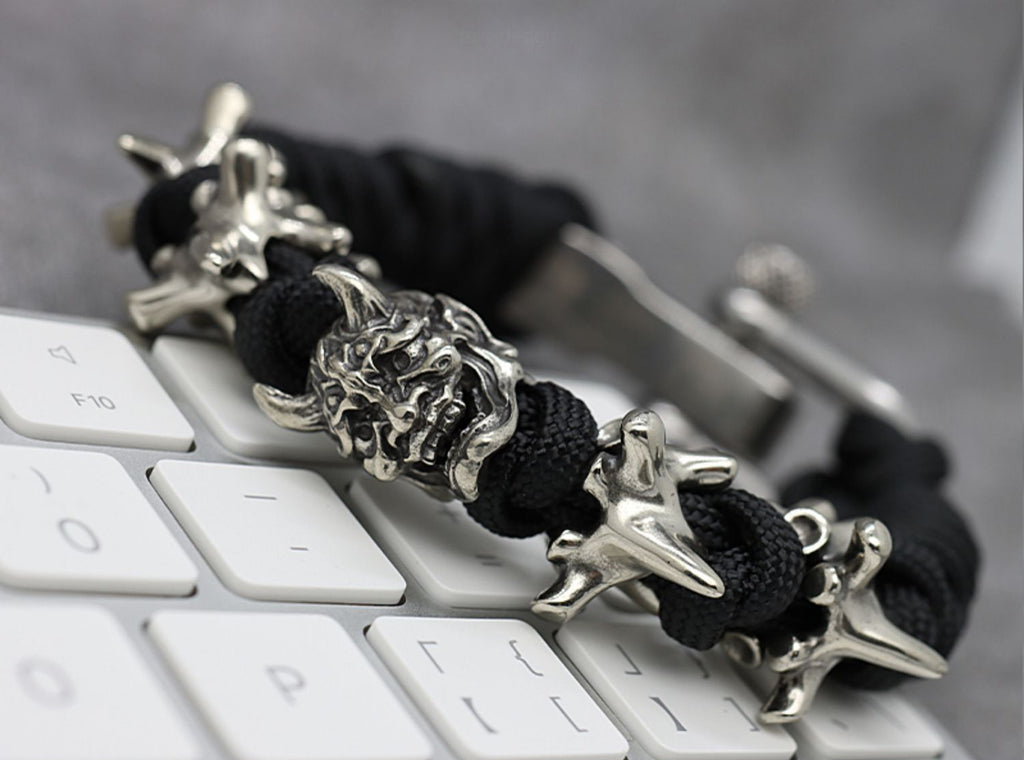 Satan Horned Skull Skeleton Paracord Bracelet