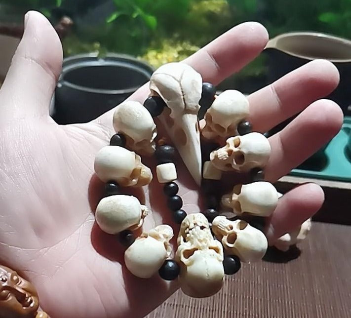 Deer Antler Raven Skull Bead