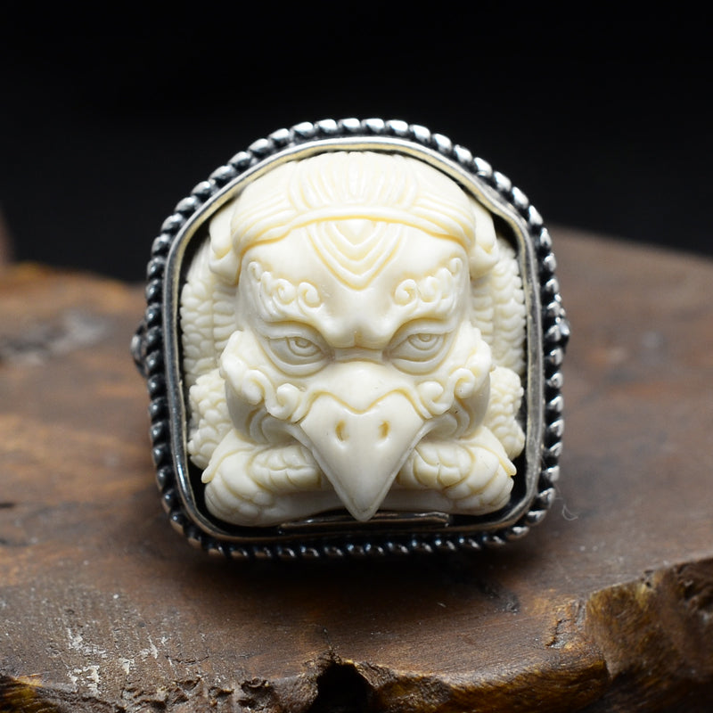 Mammoth Ivory Fossil Garuda Ring - Holy Buyble