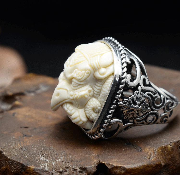 Mammoth Ivory Fossil Garuda Ring - Holy Buyble