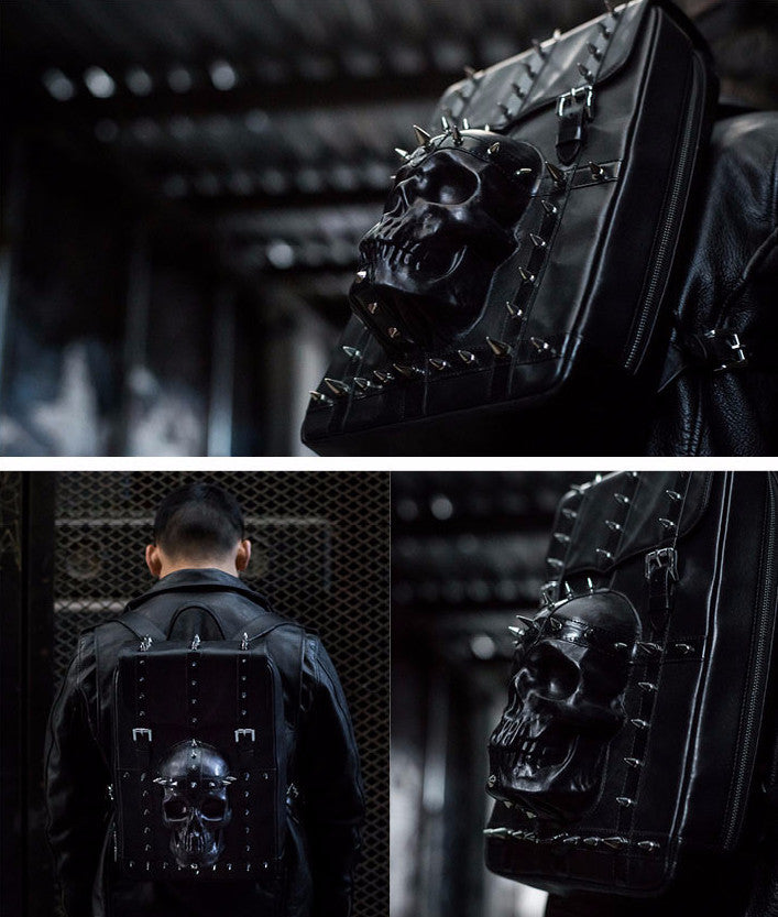 Gladiator Skull Leather Studded Biker Backpack - Holy Buyble
