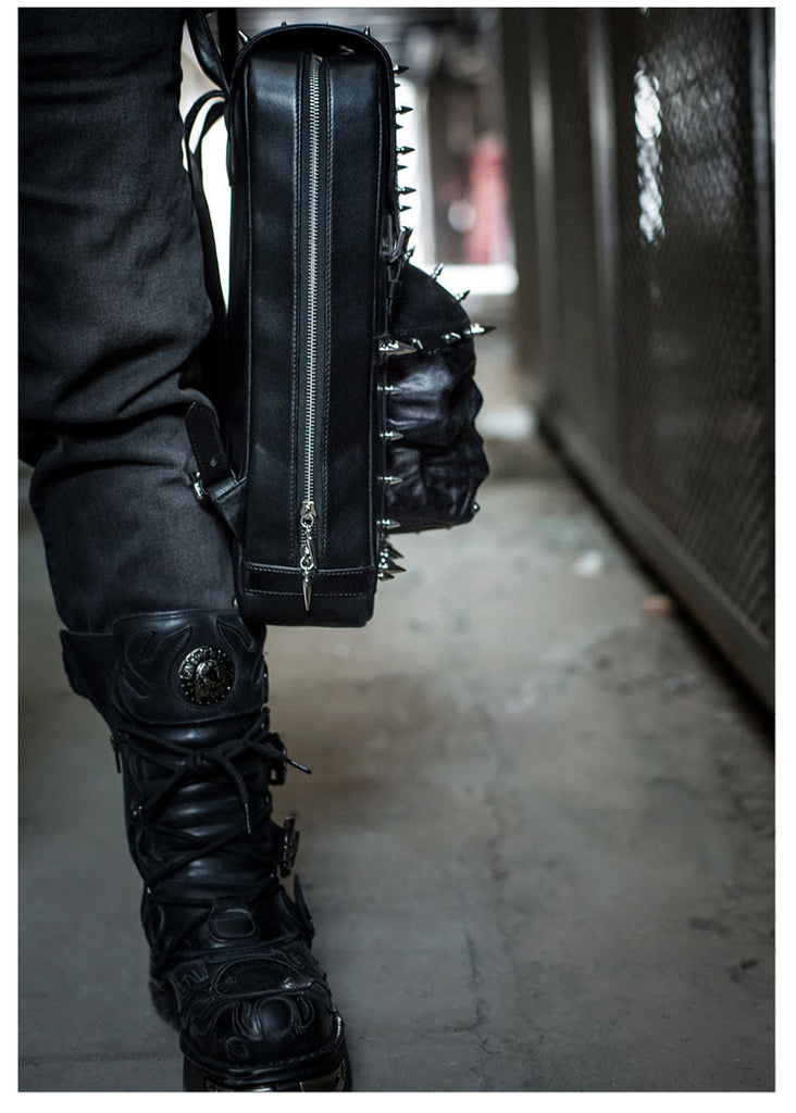 Gladiator Skull Leather Studded Biker Backpack - Holy Buyble