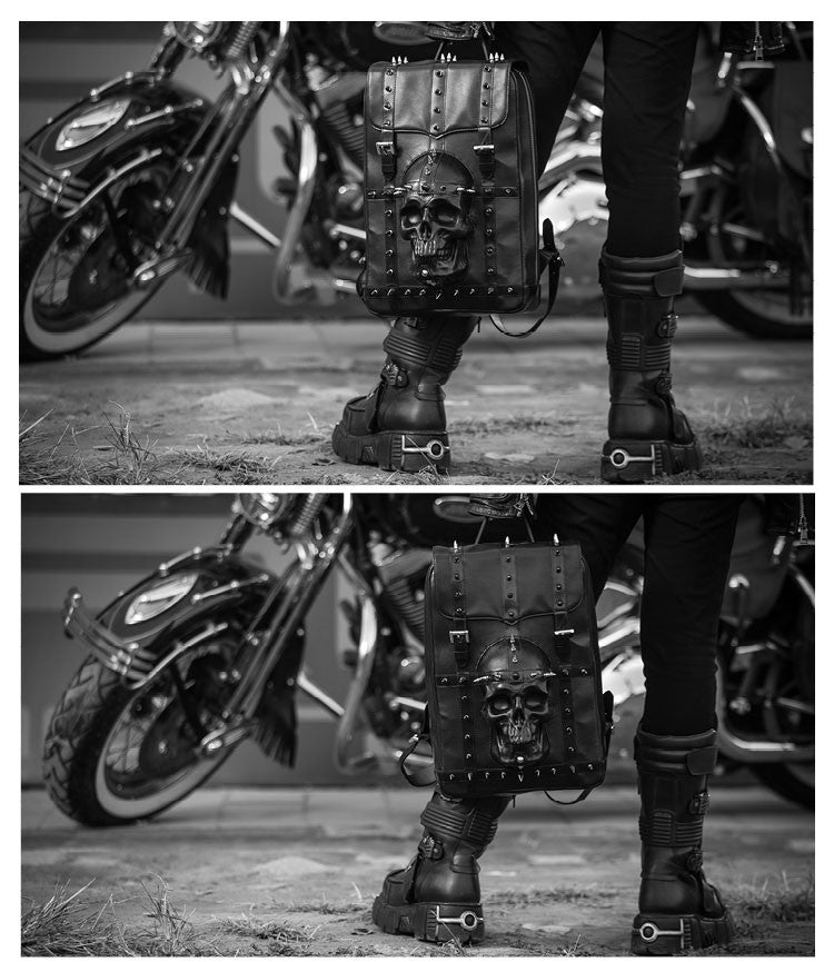 Gladiator Skull Leather Studded Biker Backpack - Holy Buyble