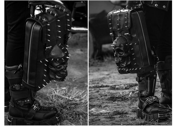 Gladiator Skull Leather Studded Biker Backpack - Holy Buyble