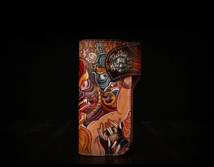 Premium Leather Mahākāla God of Fortune Hand Painted Wallet - Holy Buyble