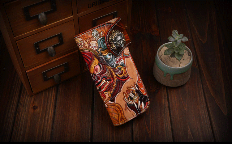 Premium Leather Mahākāla God of Fortune Hand Painted Wallet - Holy Buyble