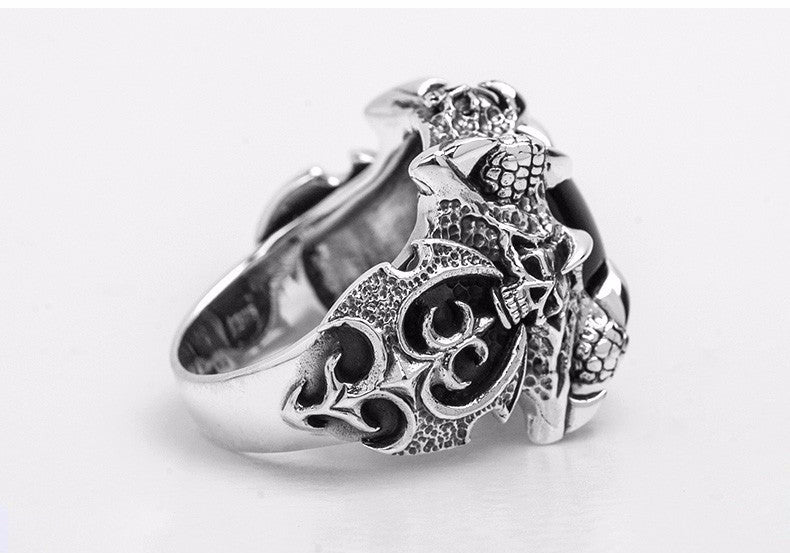 Claw & Skull Black Agate Silver Ring - Holy Buyble