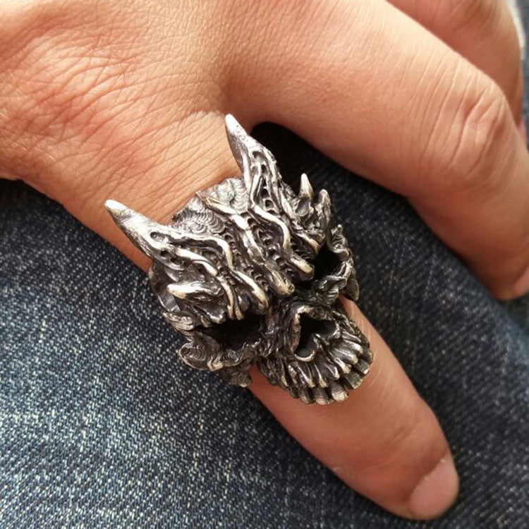 Made to Order Horned Demon Skull Ring - Holy Buyble