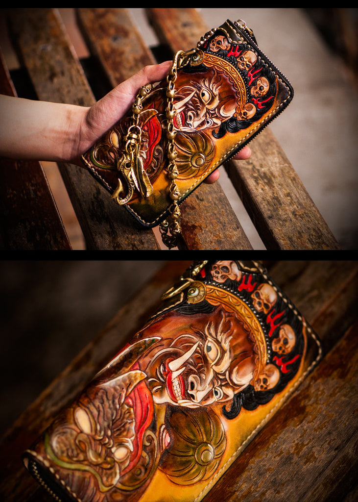 Premium Leather Mahākāla God Painted Wallet - Holy Buyble