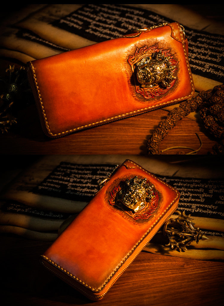 Handcrafted Premium Leather Mahākāla God of Fortune Wallet - Holy Buyble