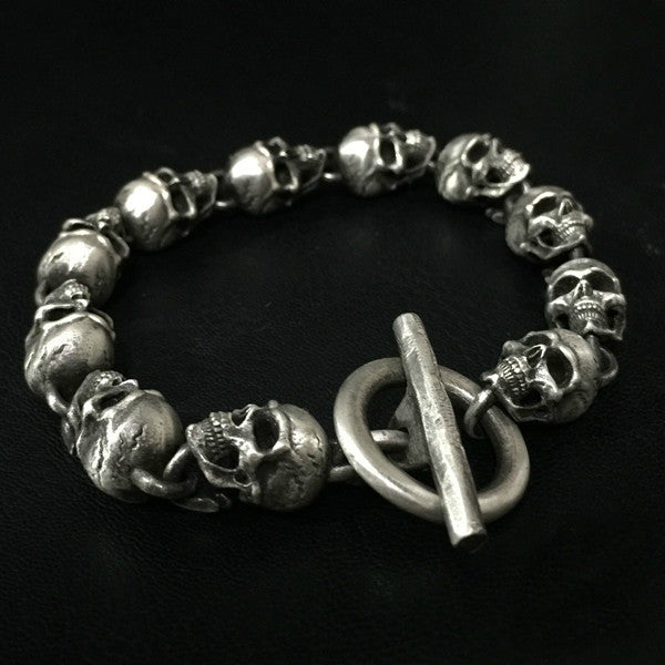 アクセサリー Skull Chain Bracelet - Silver 925 FLAME TATTOO SKULL 925 STERLING SILVER MENS CHAIN BRACELET