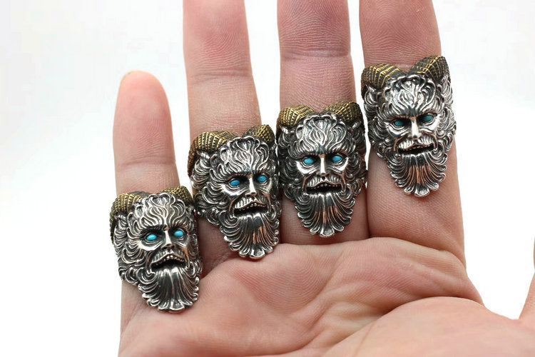Blue Turquoise Horned Pan Faun Ring - Holy Buyble