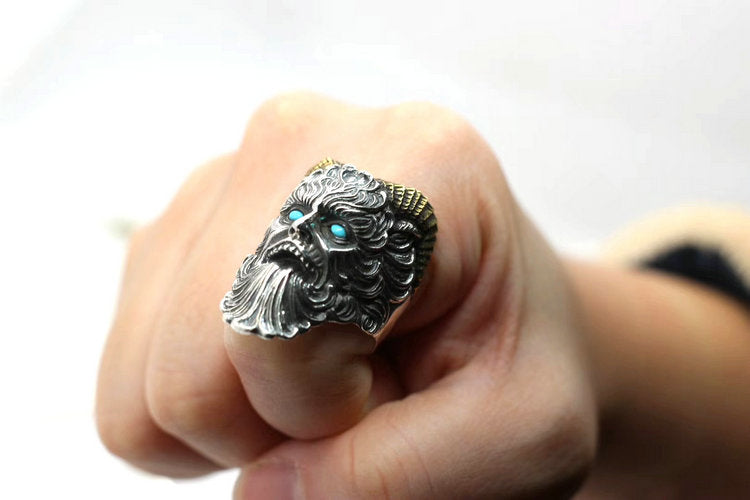 Blue Turquoise Horned Pan Faun Ring - Holy Buyble