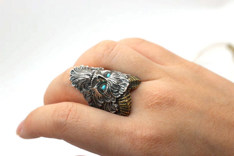 Blue Turquoise Horned Pan Faun Ring - Holy Buyble