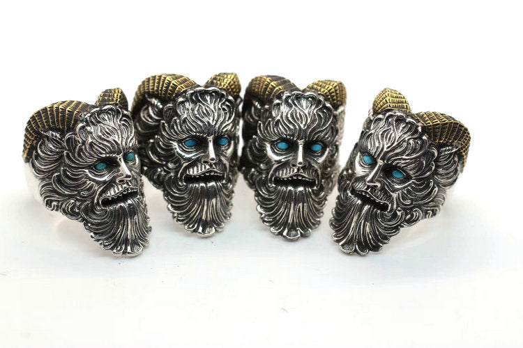 Blue Turquoise Horned Pan Faun Ring - Holy Buyble