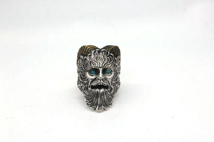Blue Turquoise Horned Pan Faun Ring - Holy Buyble