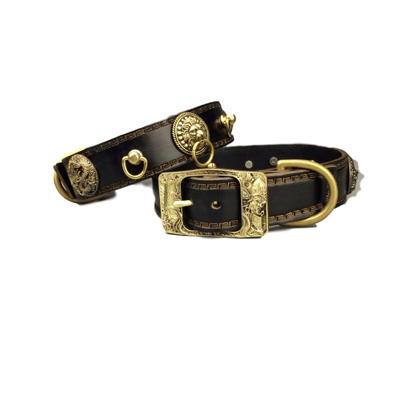 La Bretagna Italian Leather Lion & Dragon Dog Collar - Holy Buyble