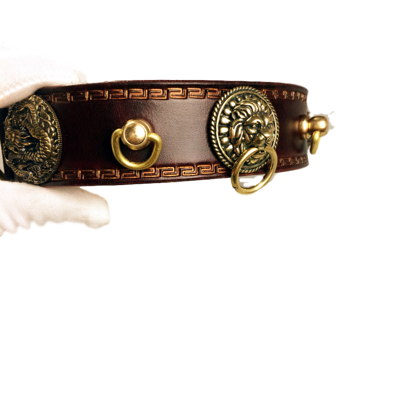 La Bretagna Italian Leather Lion & Dragon Dog Collar - Holy Buyble