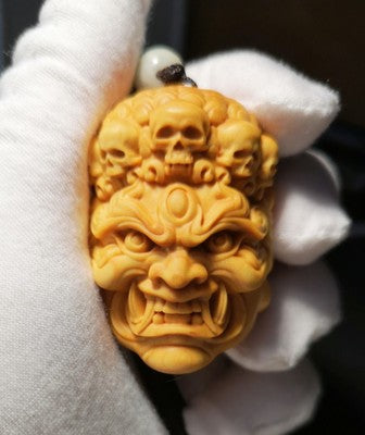 Mahākāla God of Fortune Yellow Box Wood Pendant - Holy Buyble