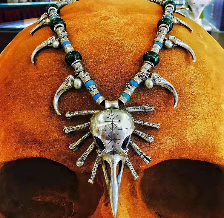 Raven Skull Bones Necklace