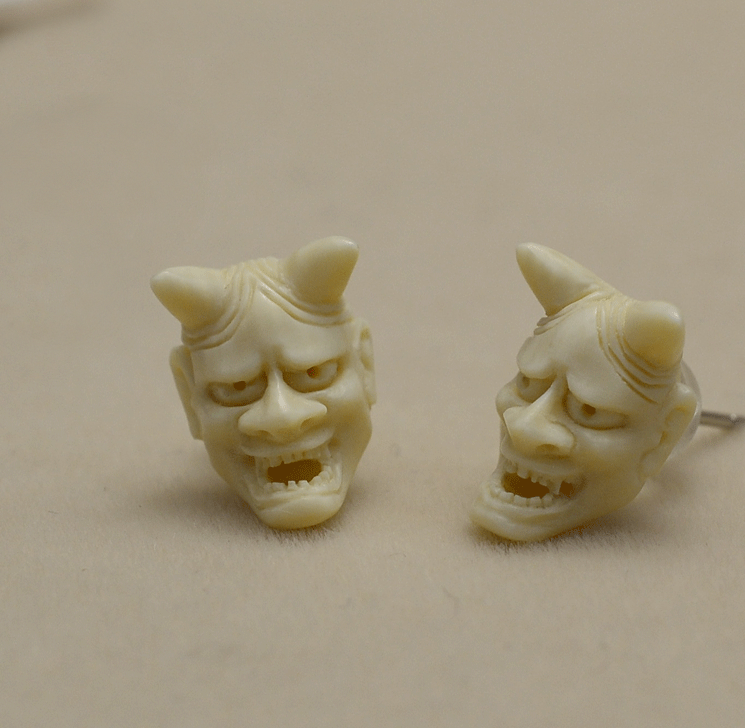 Mammoth Ivory Fossil Oni & Cyclops Skull Earring - Holy Buyble