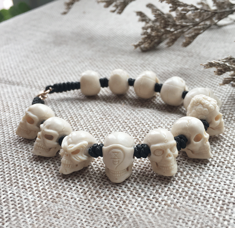 Customizable Mammoth Ivory Fossil Mystic Skull Bracelet - Holy Buyble