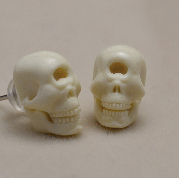 Mammoth Ivory Fossil Oni & Cyclops Skull Earring - Holy Buyble