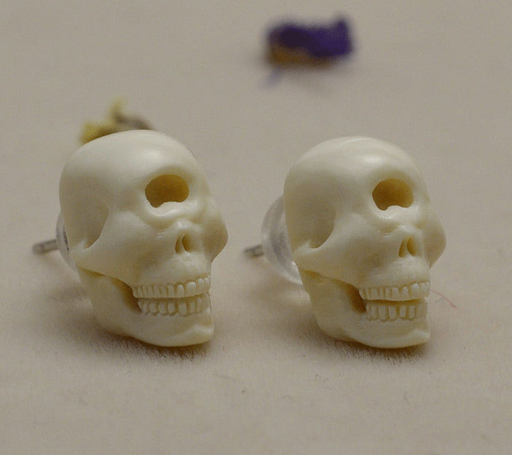 Mammoth Ivory Fossil Oni & Cyclops Skull Earring - Holy Buyble