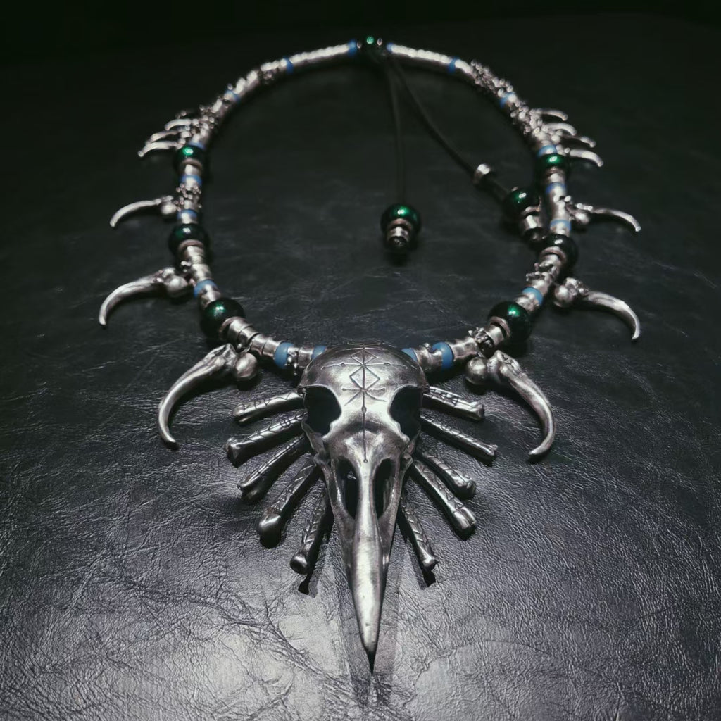 Raven Skull Bones Necklace