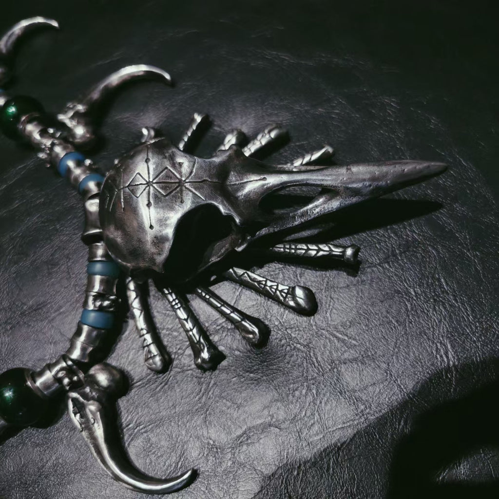 Raven Skull Bones Necklace