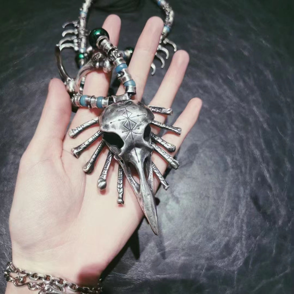 Raven Skull Bones Necklace
