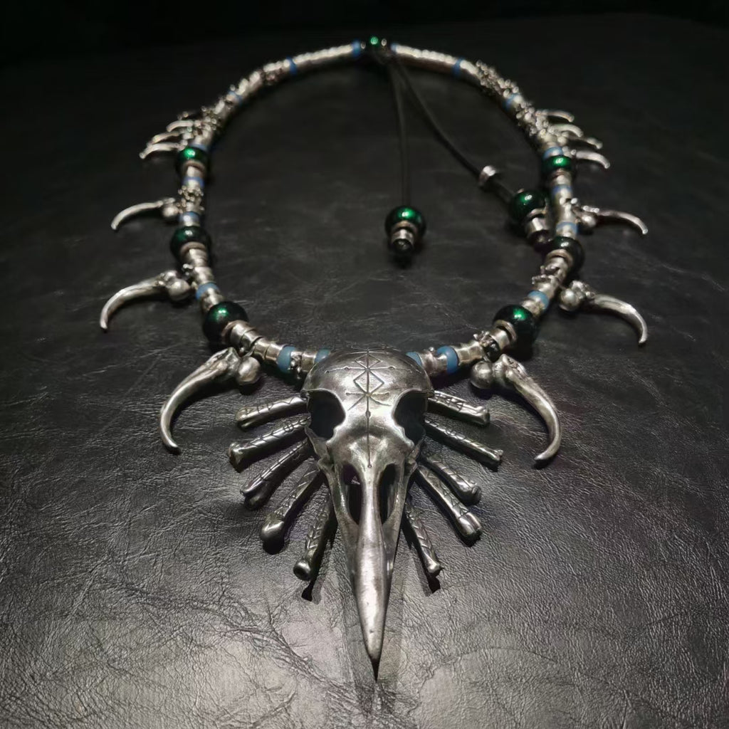 Raven Skull Bones Necklace