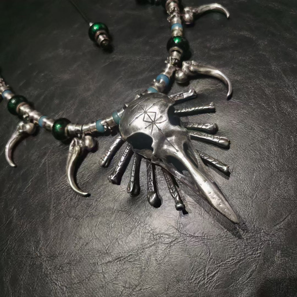 Raven Skull Bones Necklace