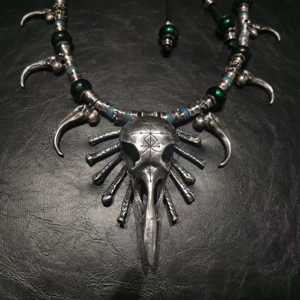 Raven Skull Bones Necklace