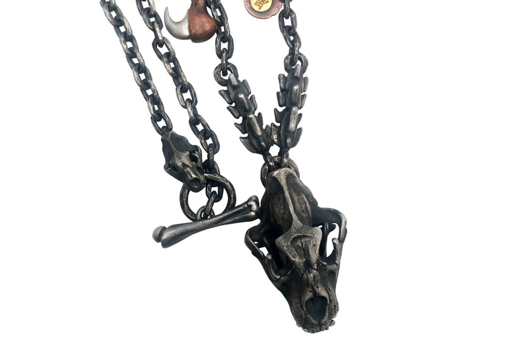 Saber Tooth Tiger Skull Bone Skeleton Necklace