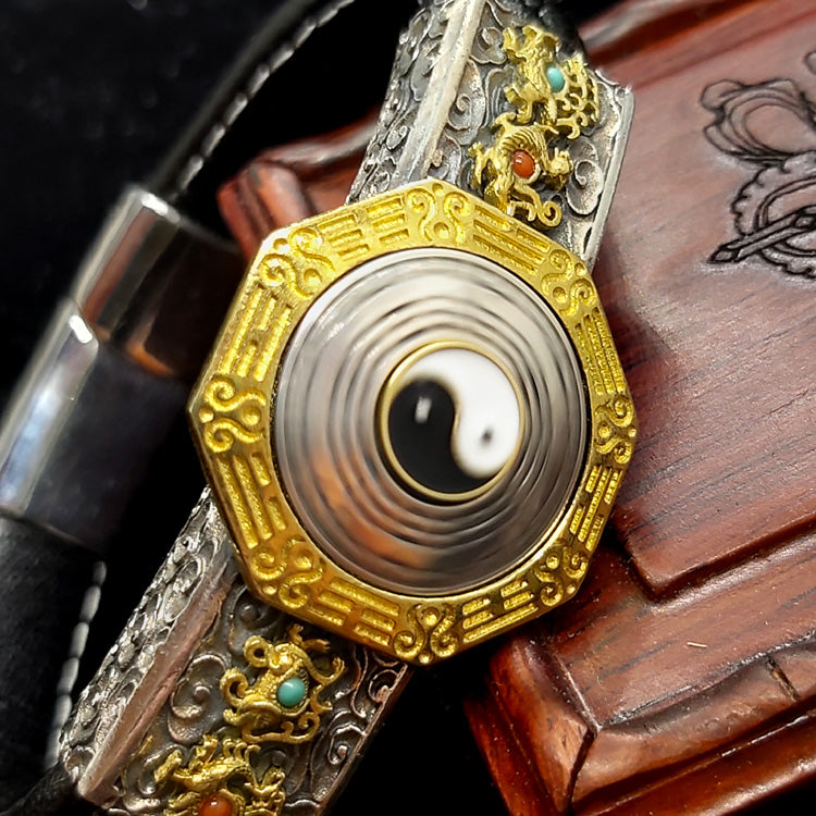 Four Symbols Spinning Yin Yang Wheel Leather Bracelet - Holy Buyble