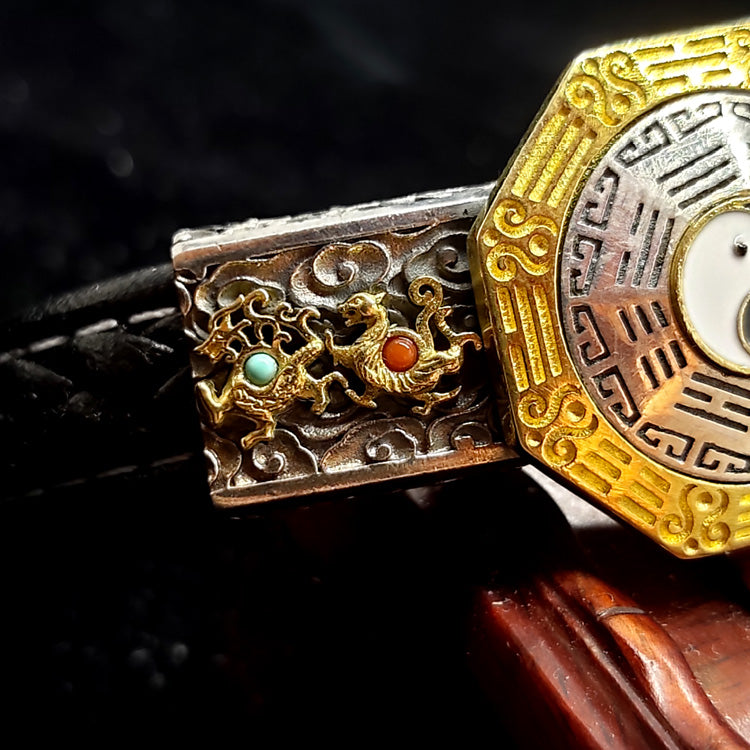 Four Symbols Spinning Yin Yang Wheel Leather Bracelet - Holy Buyble