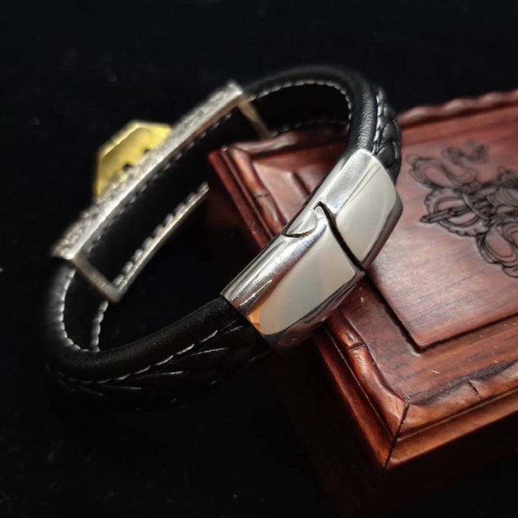 Four Symbols Spinning Yin Yang Wheel Leather Bracelet - Holy Buyble