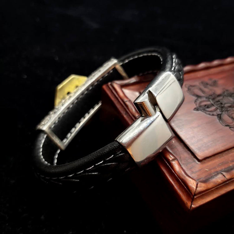 Four Symbols Spinning Yin Yang Wheel Leather Bracelet - Holy Buyble