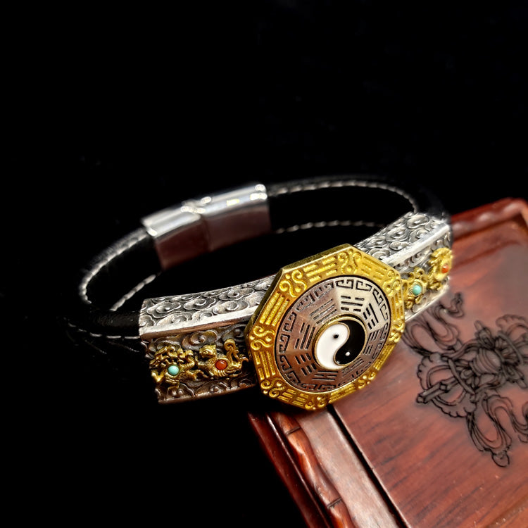 Four Symbols Spinning Yin Yang Wheel Leather Bracelet - Holy Buyble