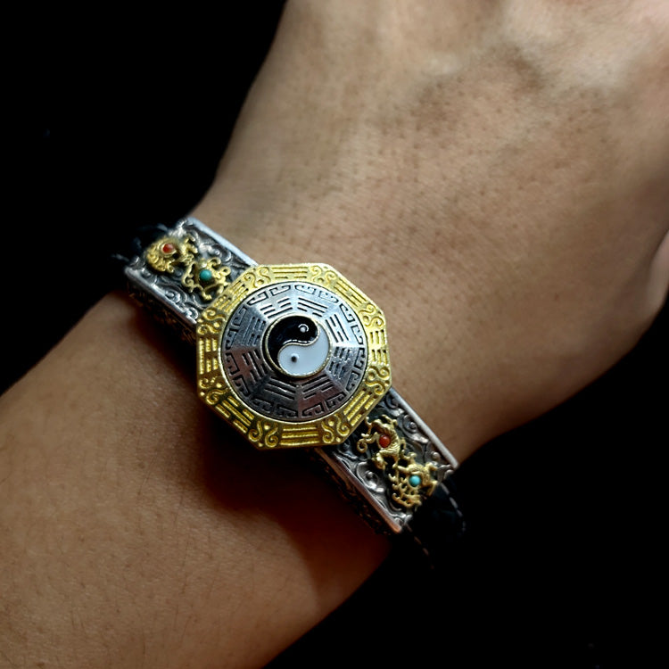 Four Symbols Spinning Yin Yang Wheel Leather Bracelet - Holy Buyble