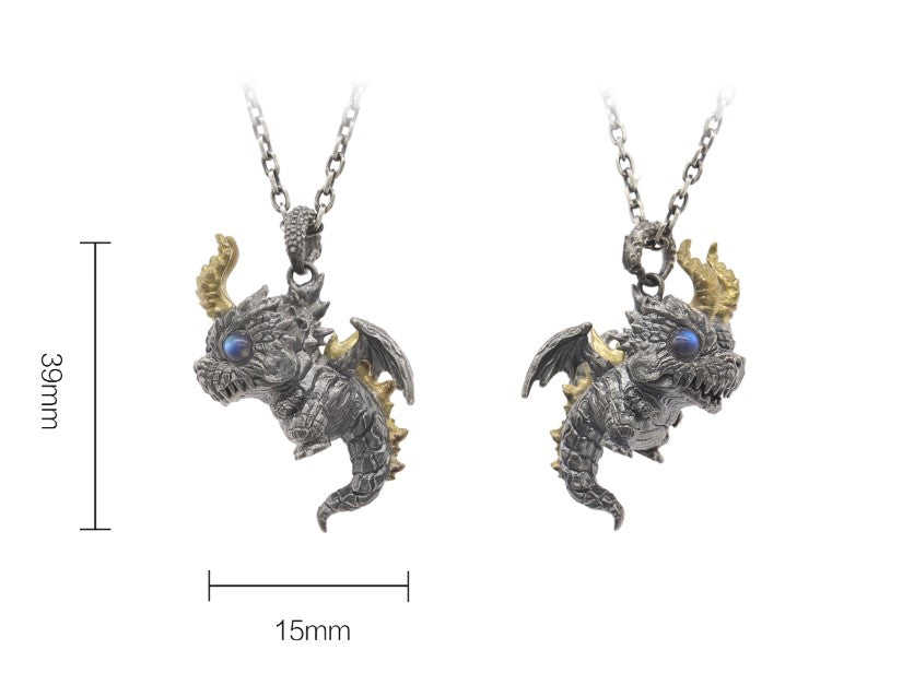 Gemstone Cute Dragon Pendant Necklace