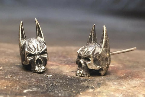 Mammoth Ivory Fossil Oni & Cyclops Skull Earring