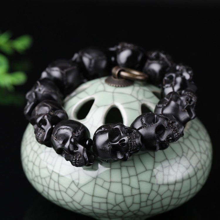Skulls Bracelet Handcrafted Tibetan Yak Horn Black Ghost - Holy Buyble