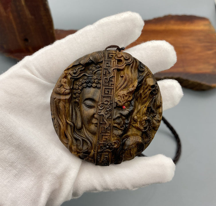 Agarwood Buddha & Demon Pendant