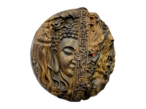 Buddha & Demon Wooden Guru Bead Pendant