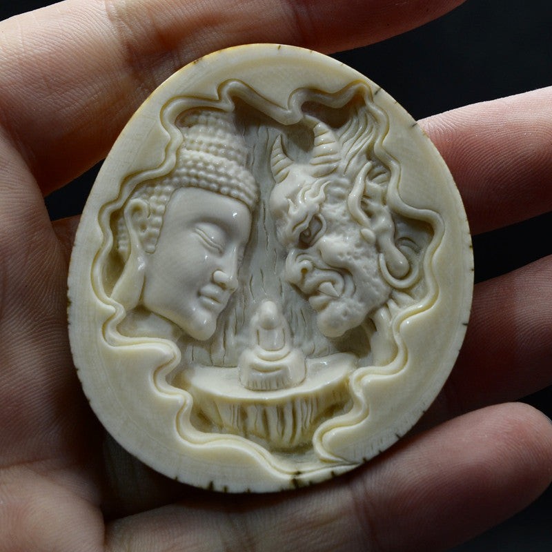 Deer Antler Buddha & Demon Pendant - Holy Buyble