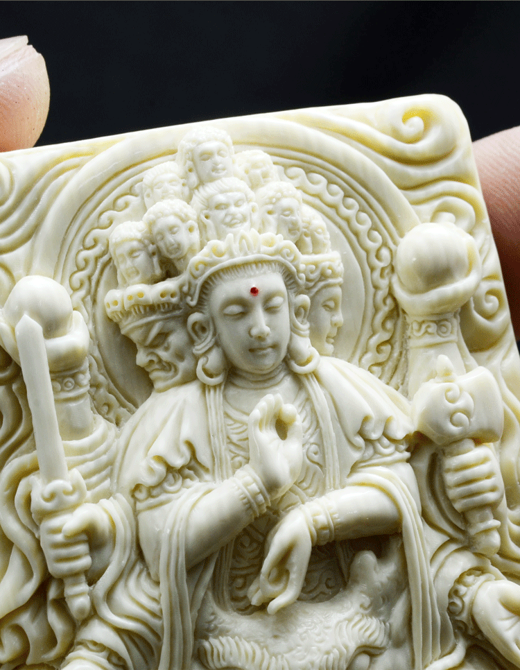 Mammoth Ivory Fossil Buddha & Dragon Guardians Pendant - Holy Buyble