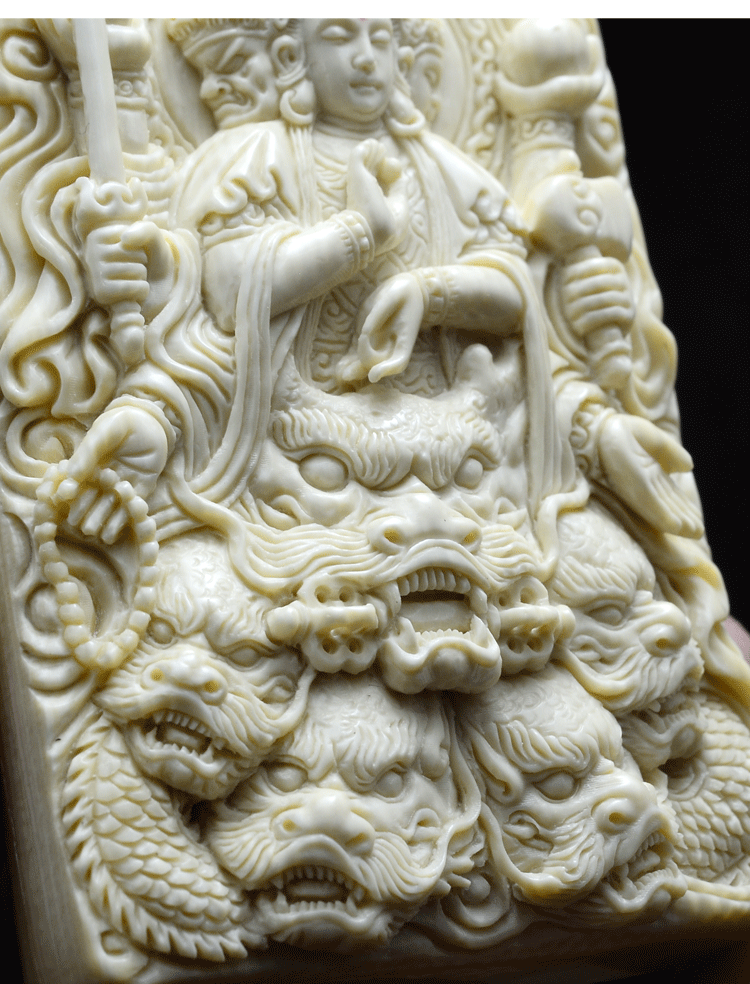 Mammoth Ivory Fossil Buddha & Dragon Guardians Pendant - Holy Buyble